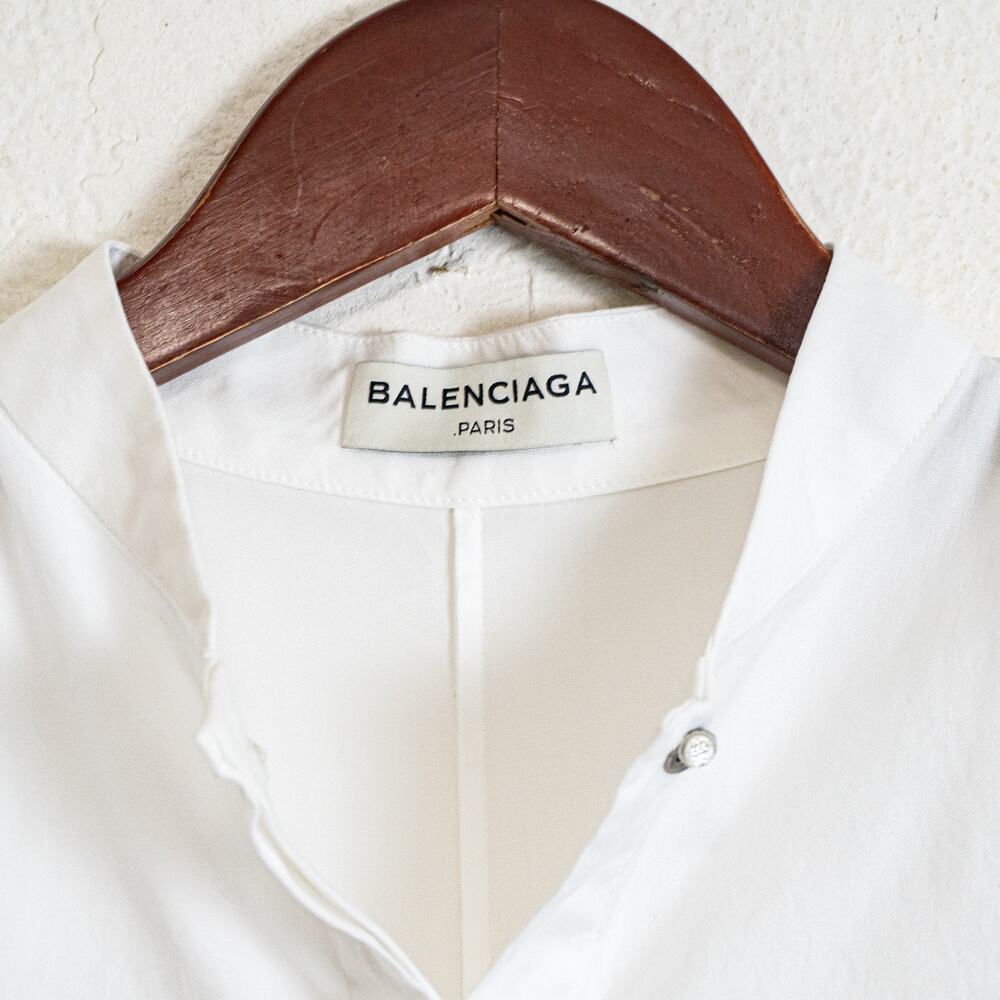 Balenciaga Paris Band Collar Tunic Shirt Dress in White Cotton size 38 - Picture 3 of 11